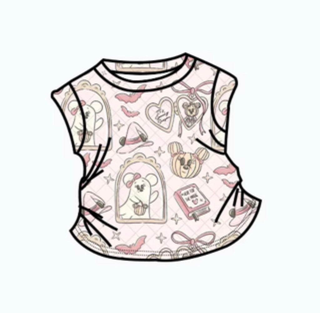 Cap sleeve Top - Pink Ghosties