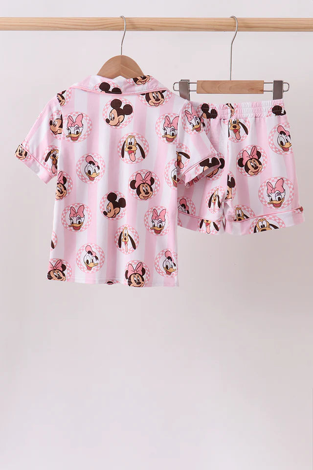 Pink Checkered Mouse Bamboo Pajama Set - Kids