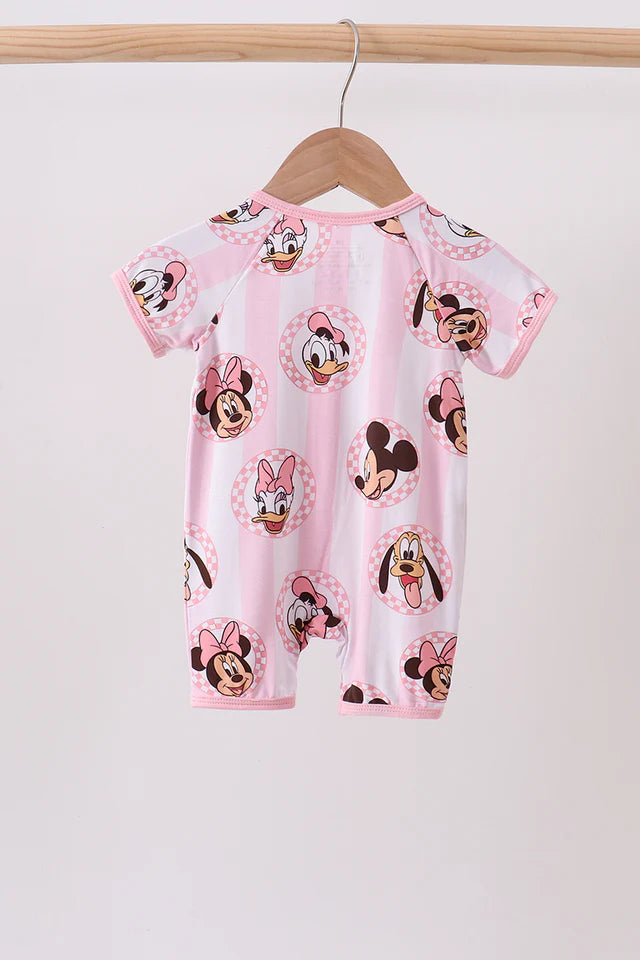 Pink Checkered Mouse Bamboo Romper