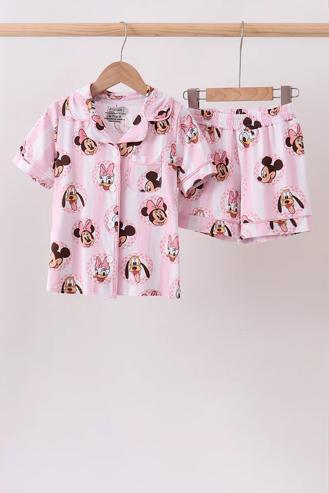 Pink Checkered Mouse Bamboo Pajama Set - Kids