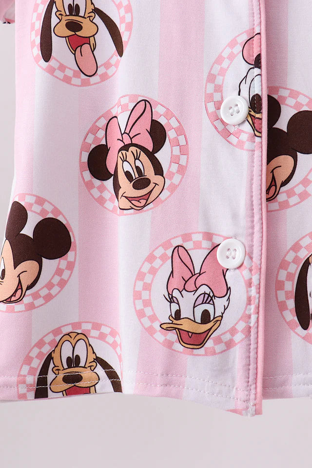 Pink Checkered Mouse Bamboo Pajama Set - Kids