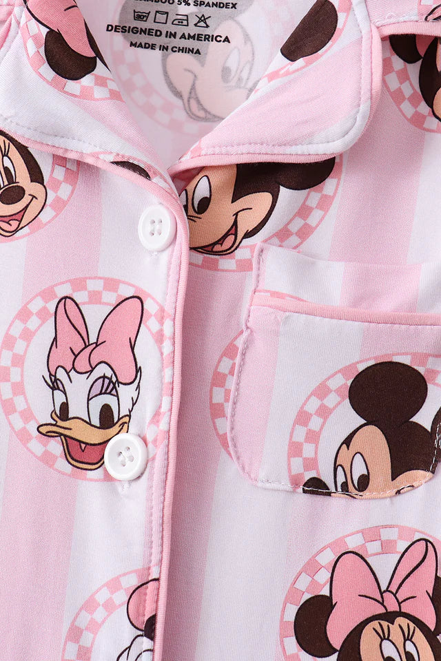 Pink Checkered Mouse Bamboo Pajama Set - Kids