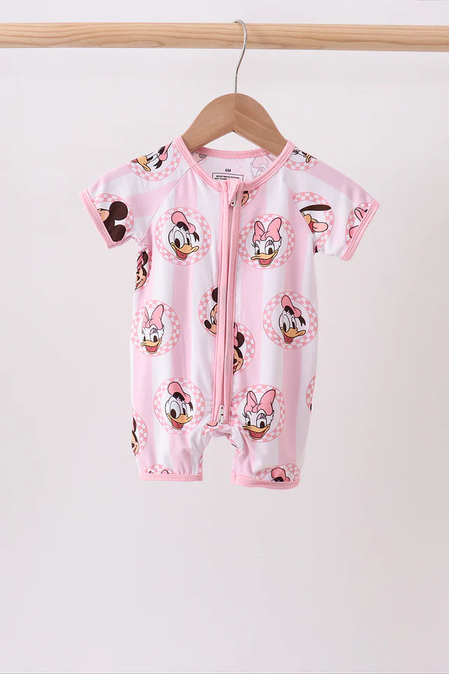 Pink Checkered Mouse Bamboo Romper